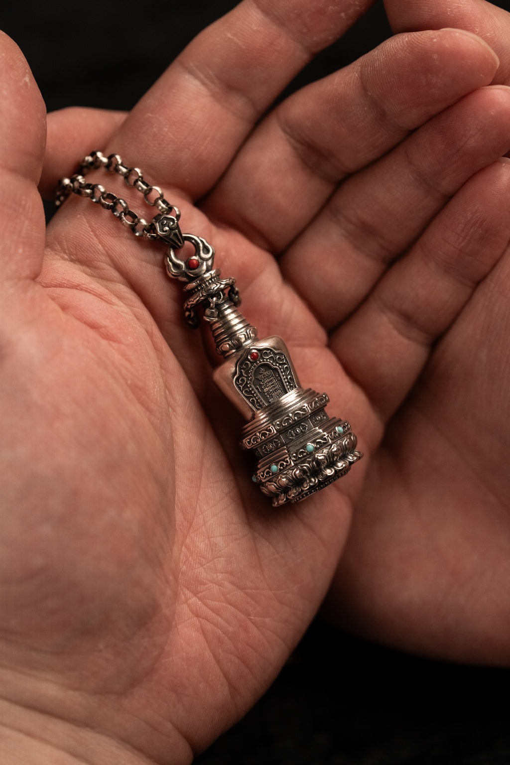 Tibetan Stupa Necklace | S925 Silver with 24K Gold | Rotating Relic Shrine | Handmade Buddhist Amulet