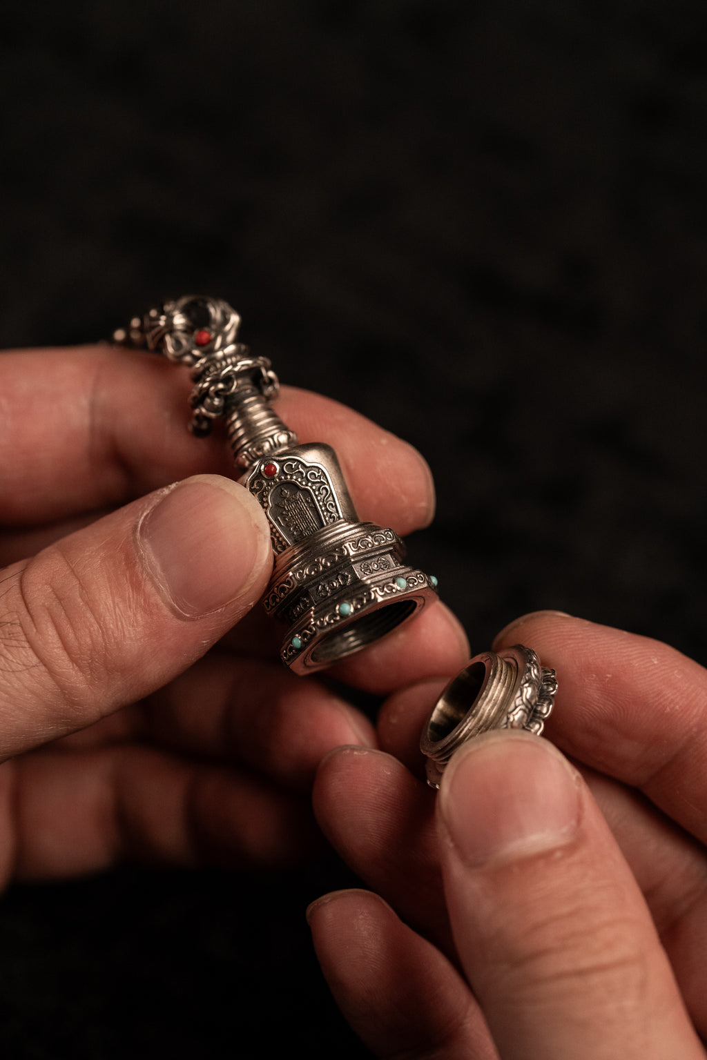 Tibetan Stupa Necklace | S925 Silver with 24K Gold | Rotating Relic Shrine | Handmade Buddhist Amulet