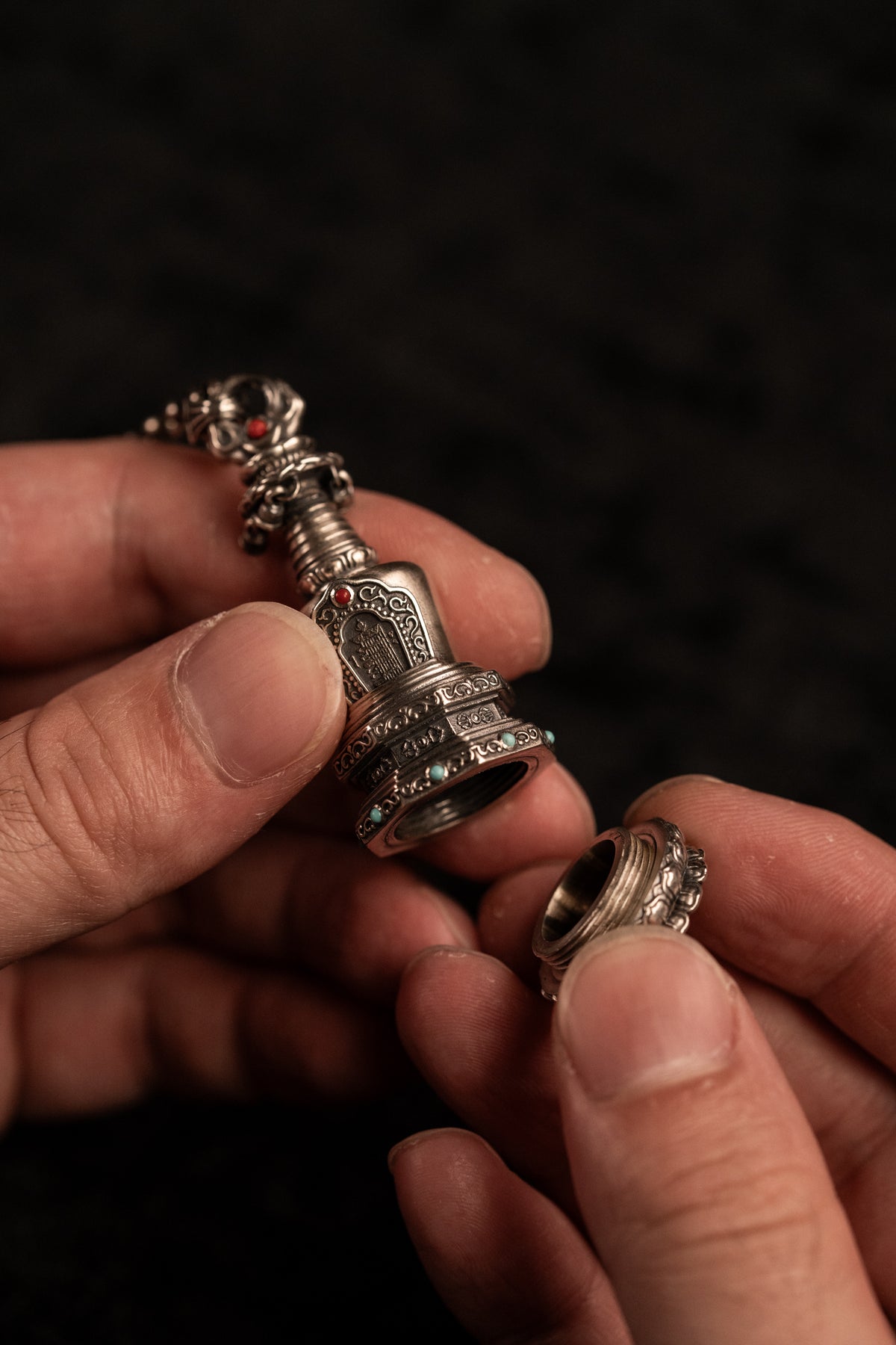Tibetan Stupa Necklace | S925 Silver with 24K Gold | Rotating Relic Shrine | Handmade Buddhist Amulet