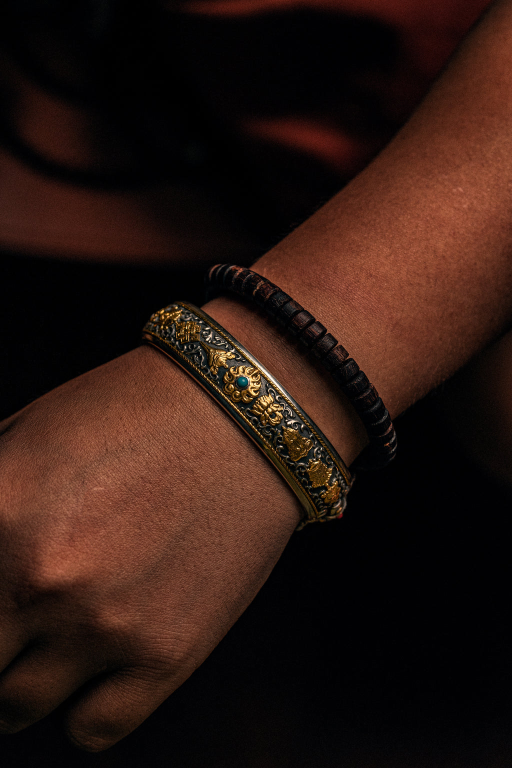 Ganesha Cuff Bangle | S925 Silver & 24K Gold | Handcrafted Tibetan Buddhist Bracelet