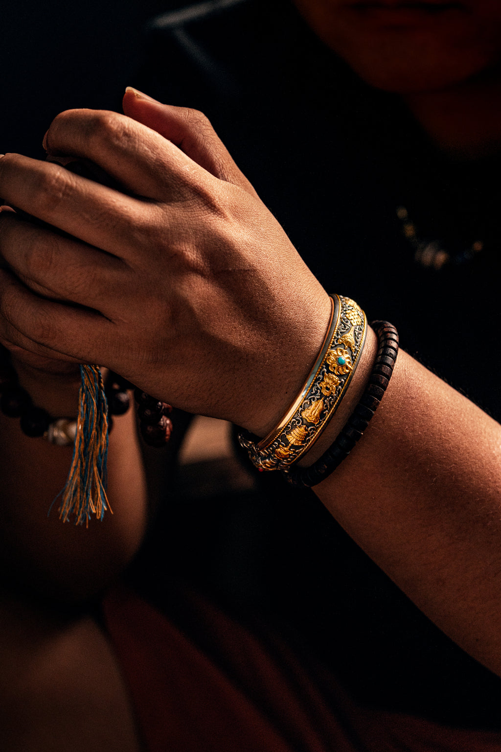Ganesha Cuff Bangle | S925 Silver & 24K Gold | Handcrafted Tibetan Buddhist Bracelet
