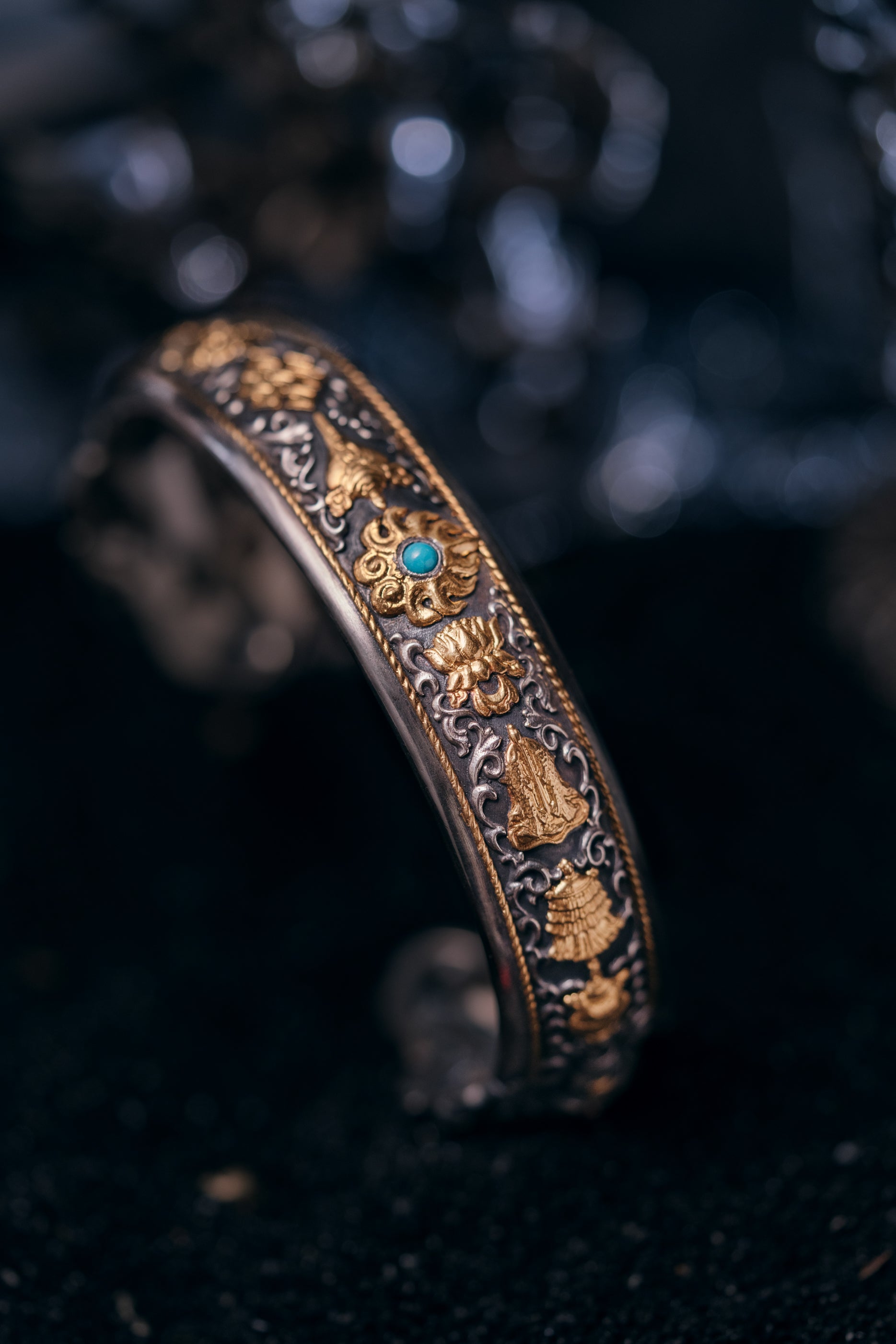 Ganesha Cuff Bangle | S925 Silver & 24K Gold | Handcrafted Tibetan Buddhist Bracelet