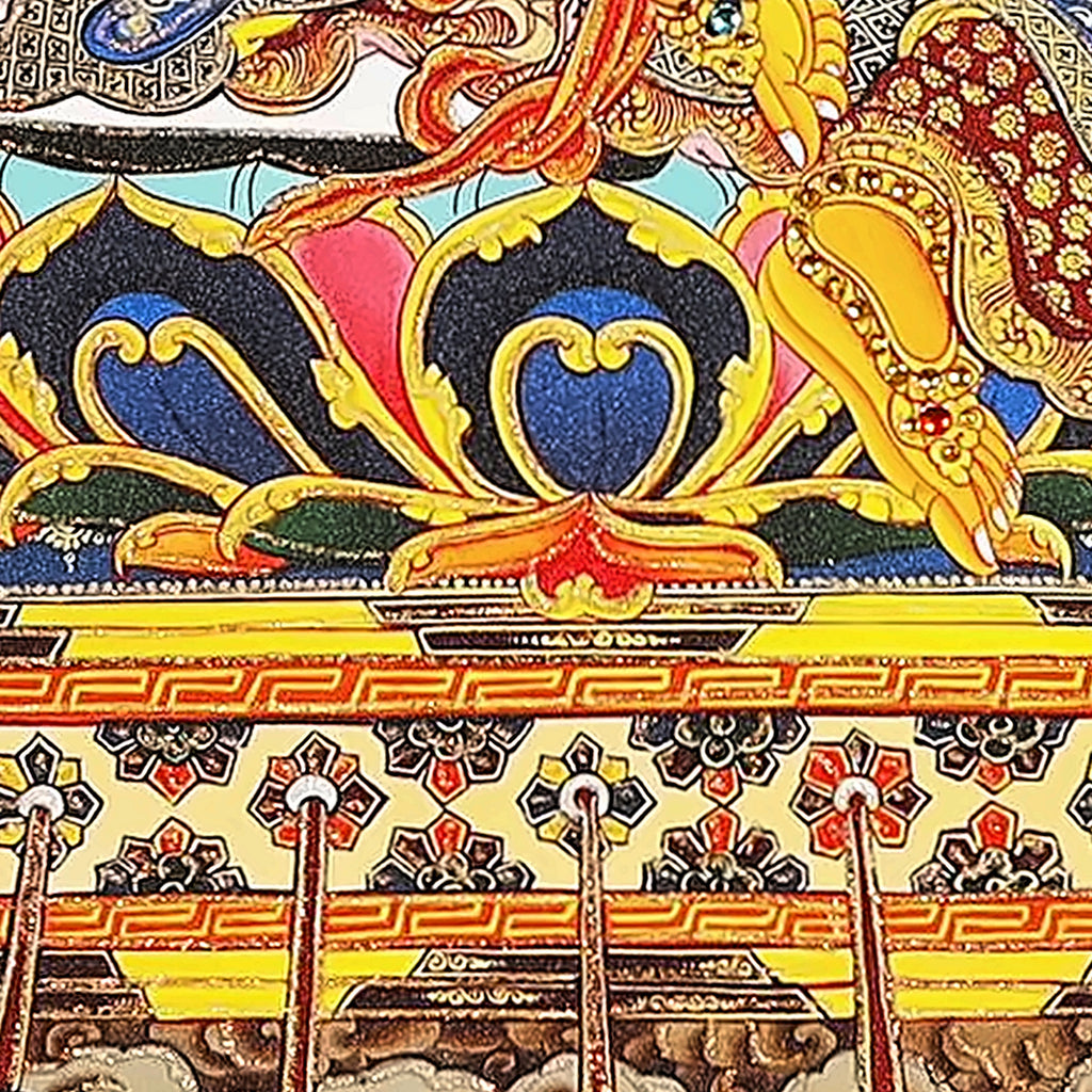 Marici thangka detail: the chariot seat above the boars