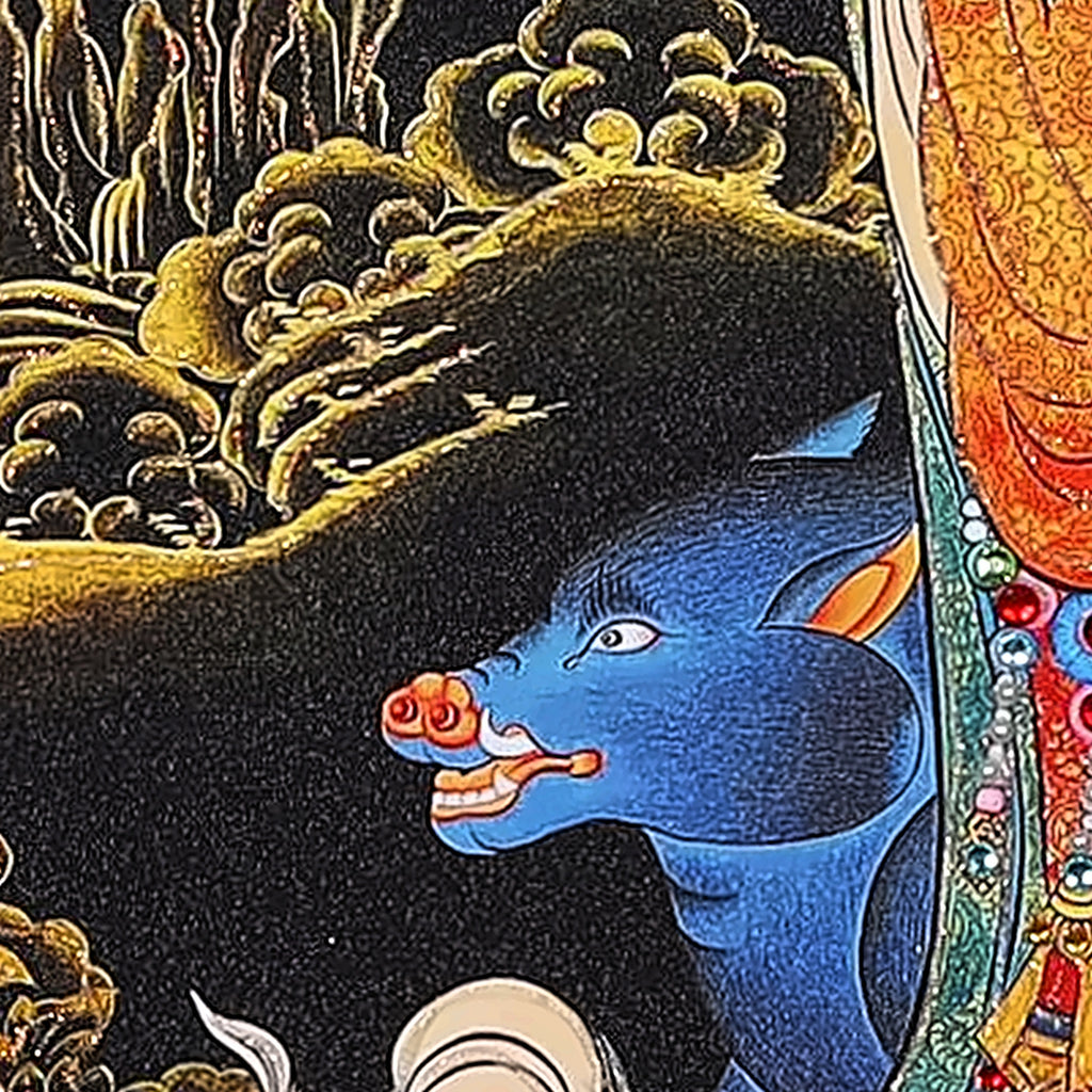 Marici thangka detail: blue boar at her feet