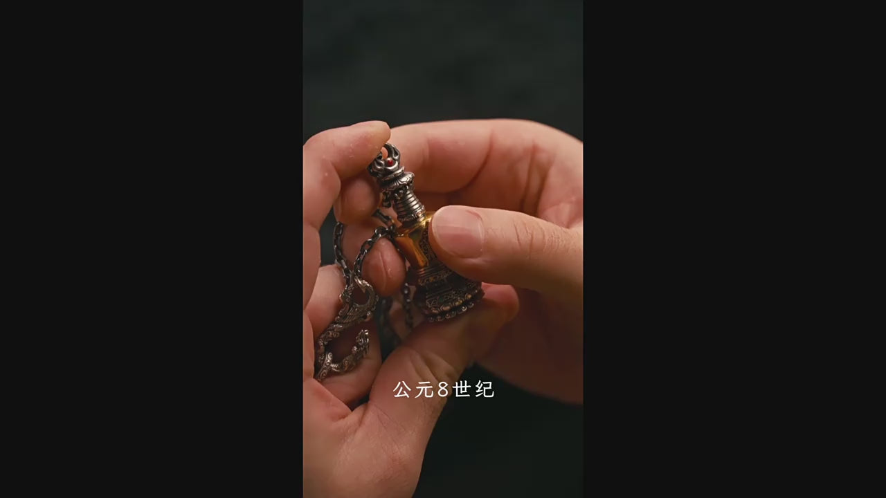 Tibetan Stupa Necklace | S925 Silver with 24K Gold | Rotating Relic Shrine | Handmade Buddhist Amulet
