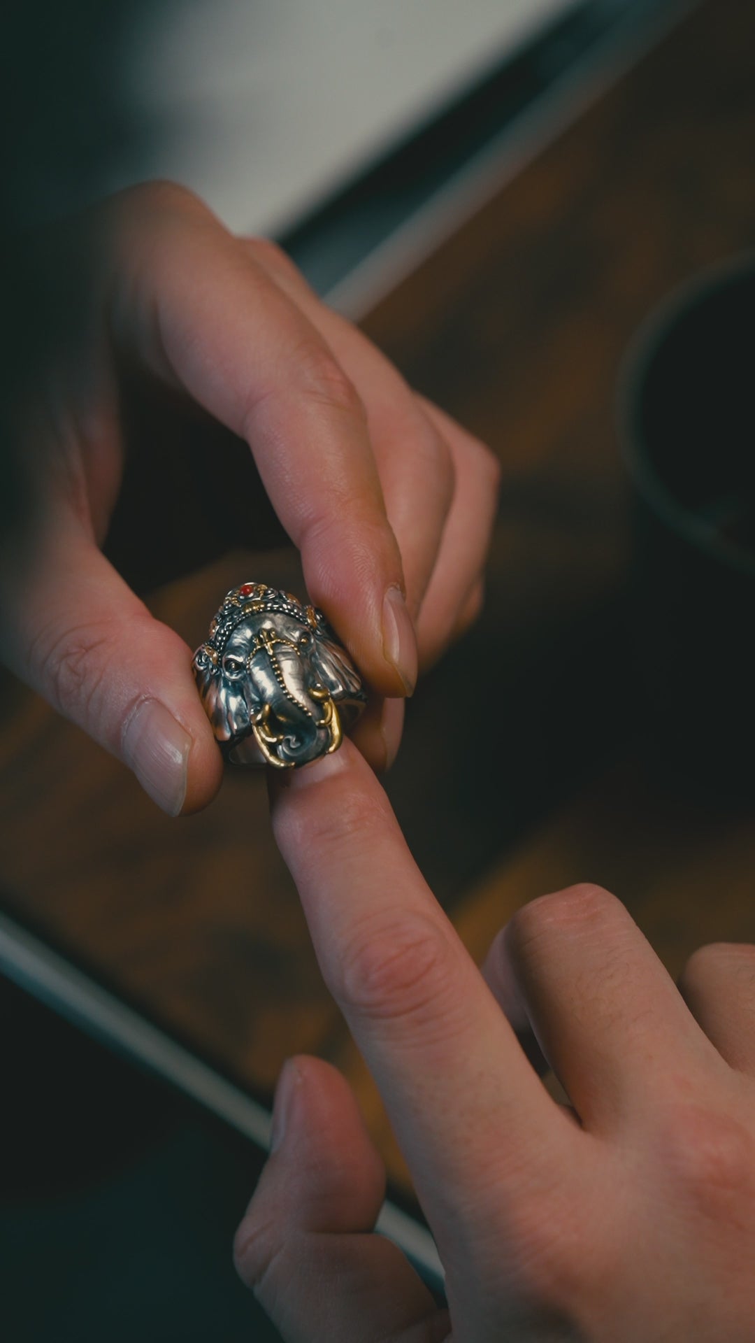 Six‑Tusked Ganesha Ring | S925 Silver & 24K Gold Plated | Handcrafted Buddhist Jewelry | Gift for Him