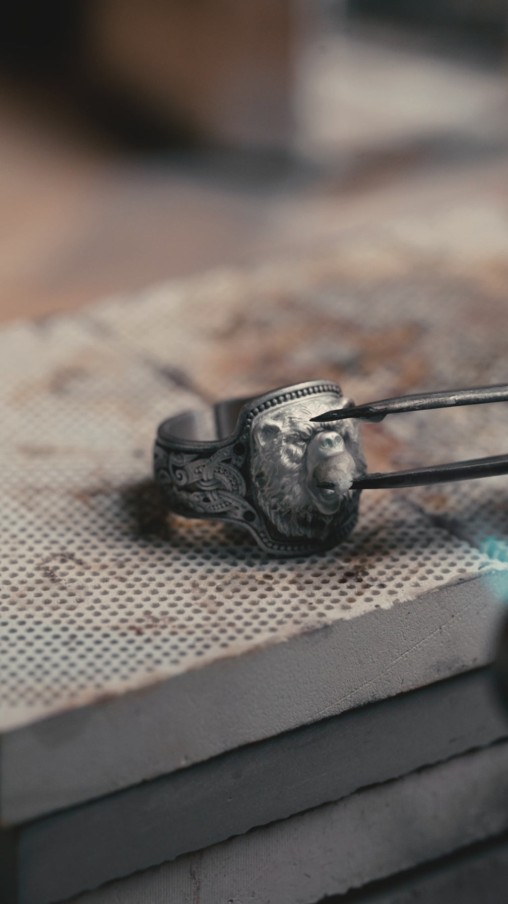 Forest Bear Silver Ring | 24K Gold Plated S925 | Nordic Animal Totem Jewelry