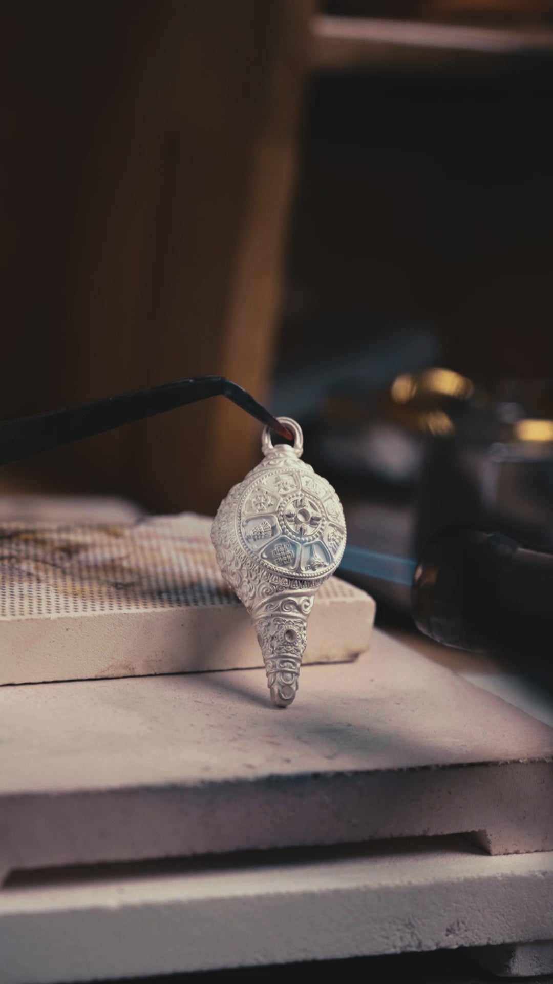 Dharma Conch Shell Silver Pendant | S925 & 24K Gold Plated | Tibetan Buddhist Jewelry | Eight Auspicious Symbols | Spiritual Gift