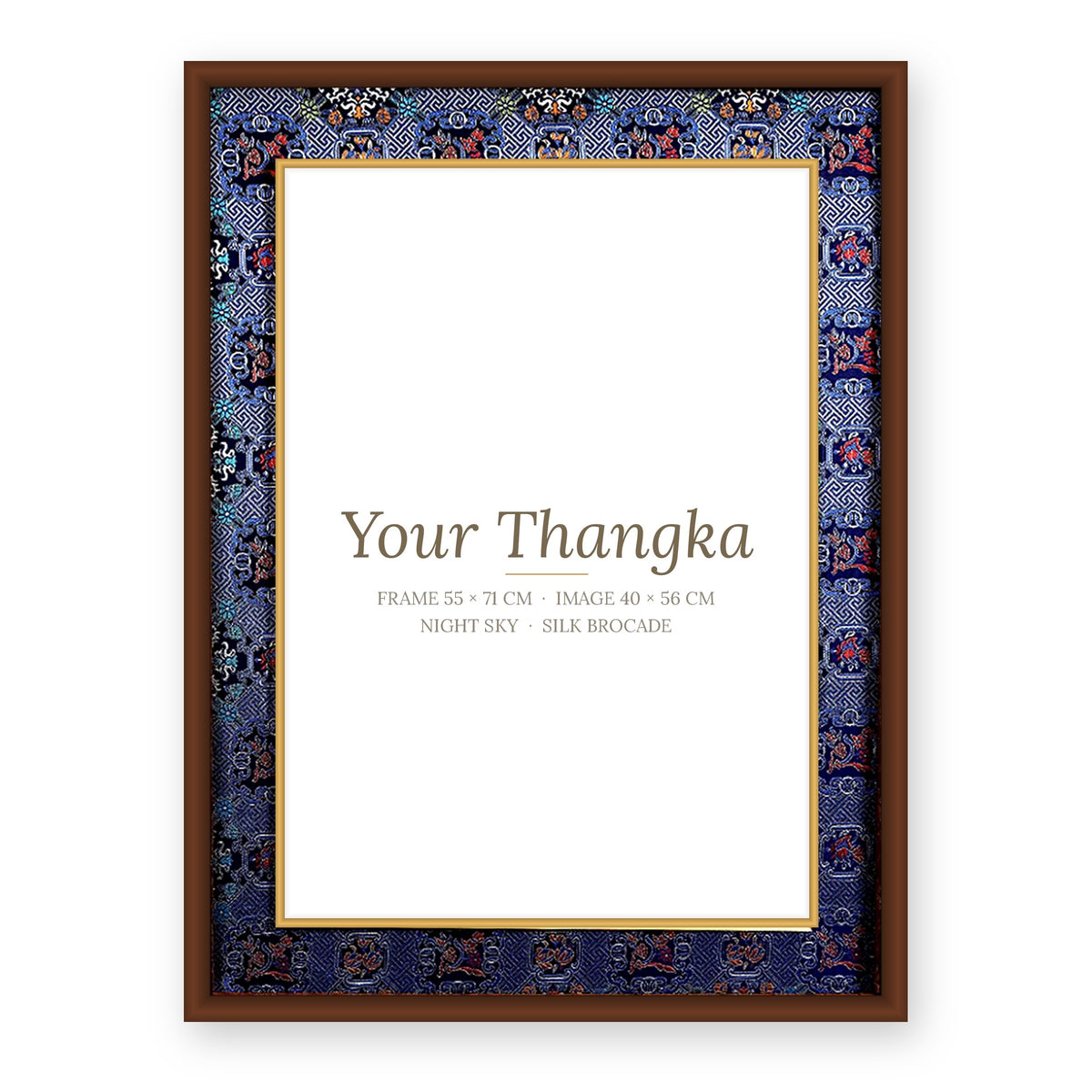 Thangka frame option Night Sky: deep blue silk brocade, frame 55 x 71 cm
