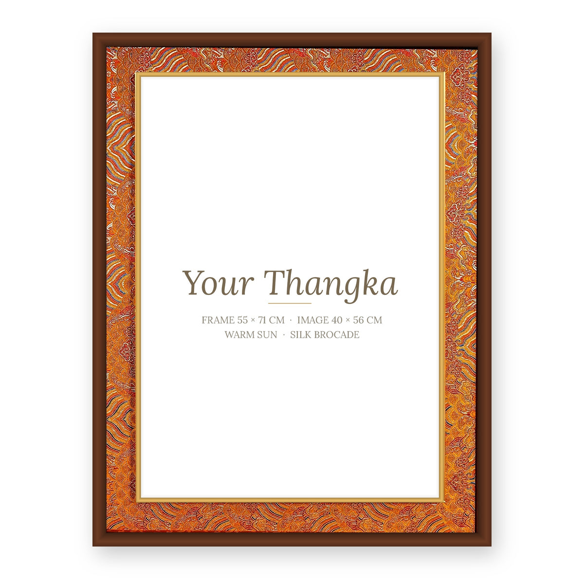 Thangka frame option Warm Sun: orange silk brocade, frame 55 x 71 cm