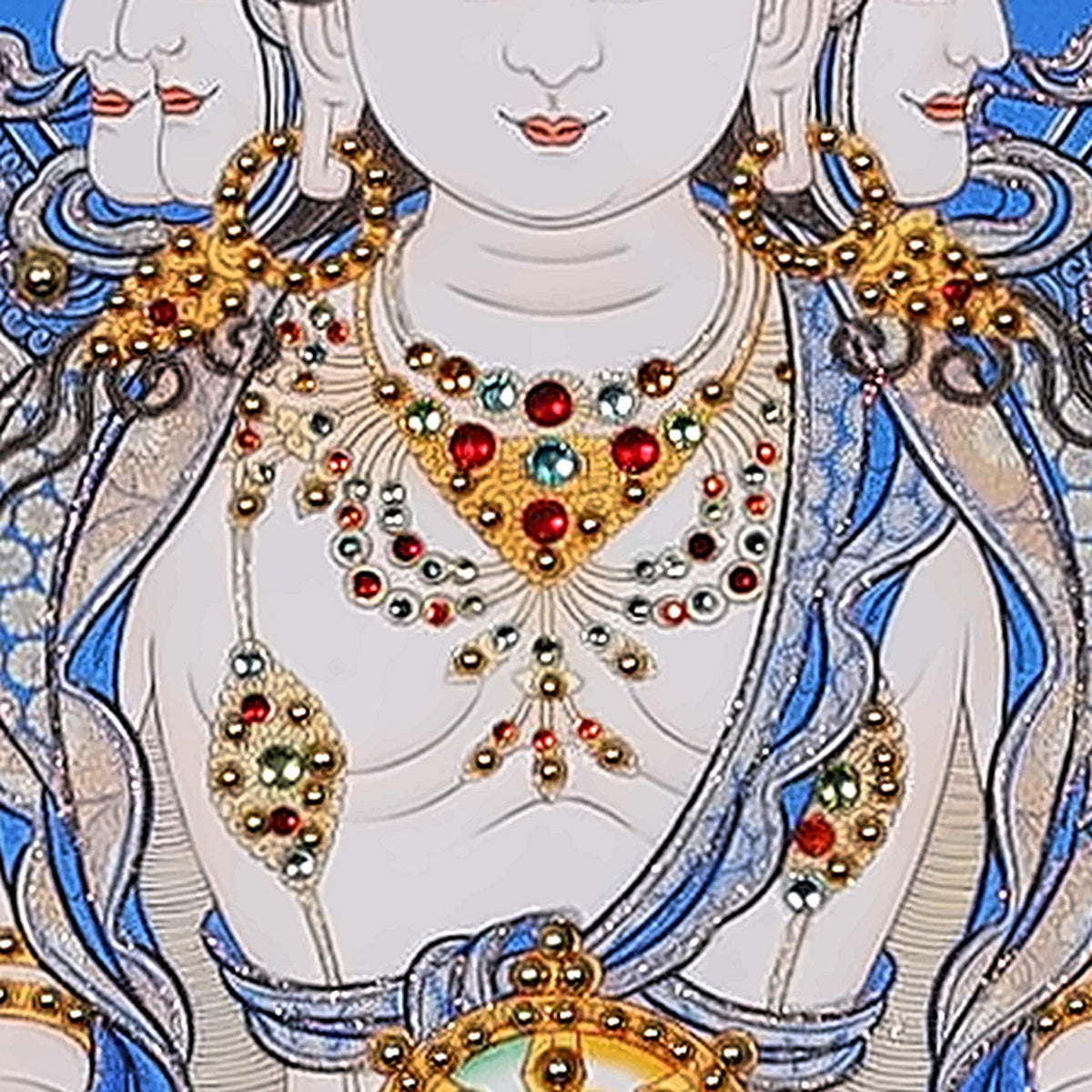 Vairocana thangka detail: jewelled necklace set with crystals